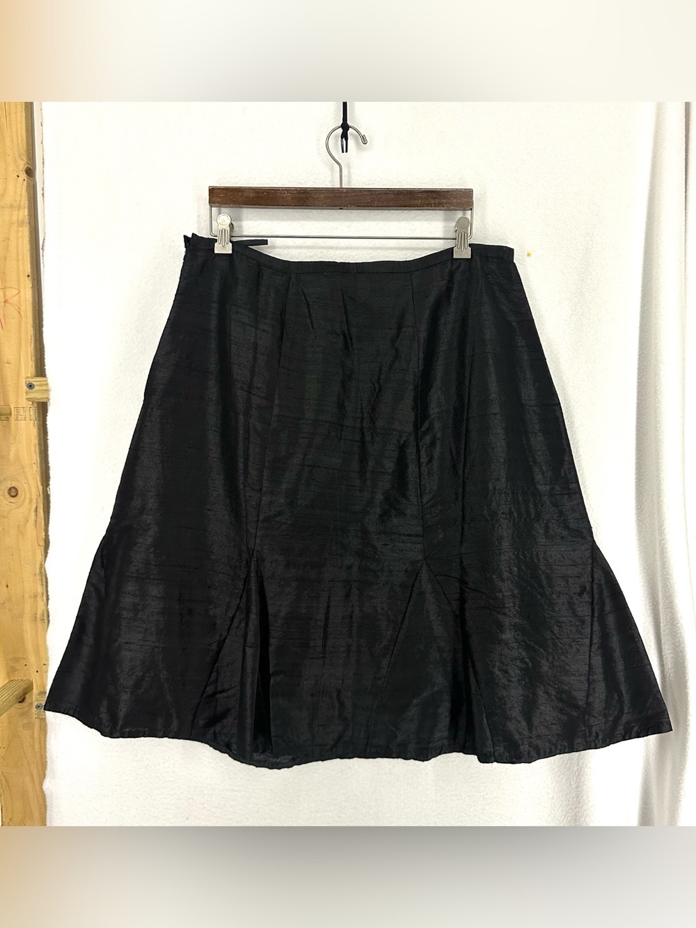 Y2K Black 100% Silk Flared Midi Skirt Women’s XL